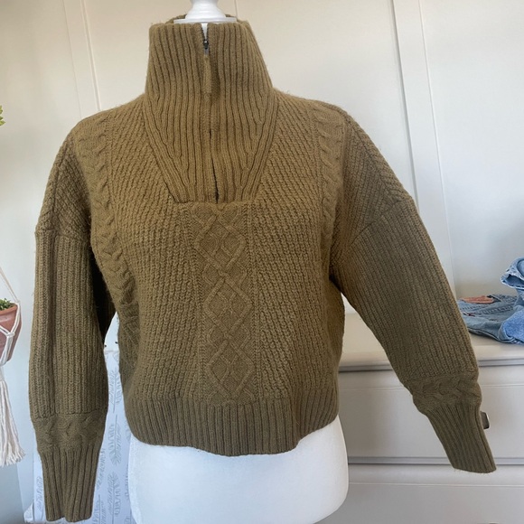 SKULL CASHMERE Alpaca Quarter-Zip Cable-Knit Brushed Wool Turtleneck - Picture 2 of 6